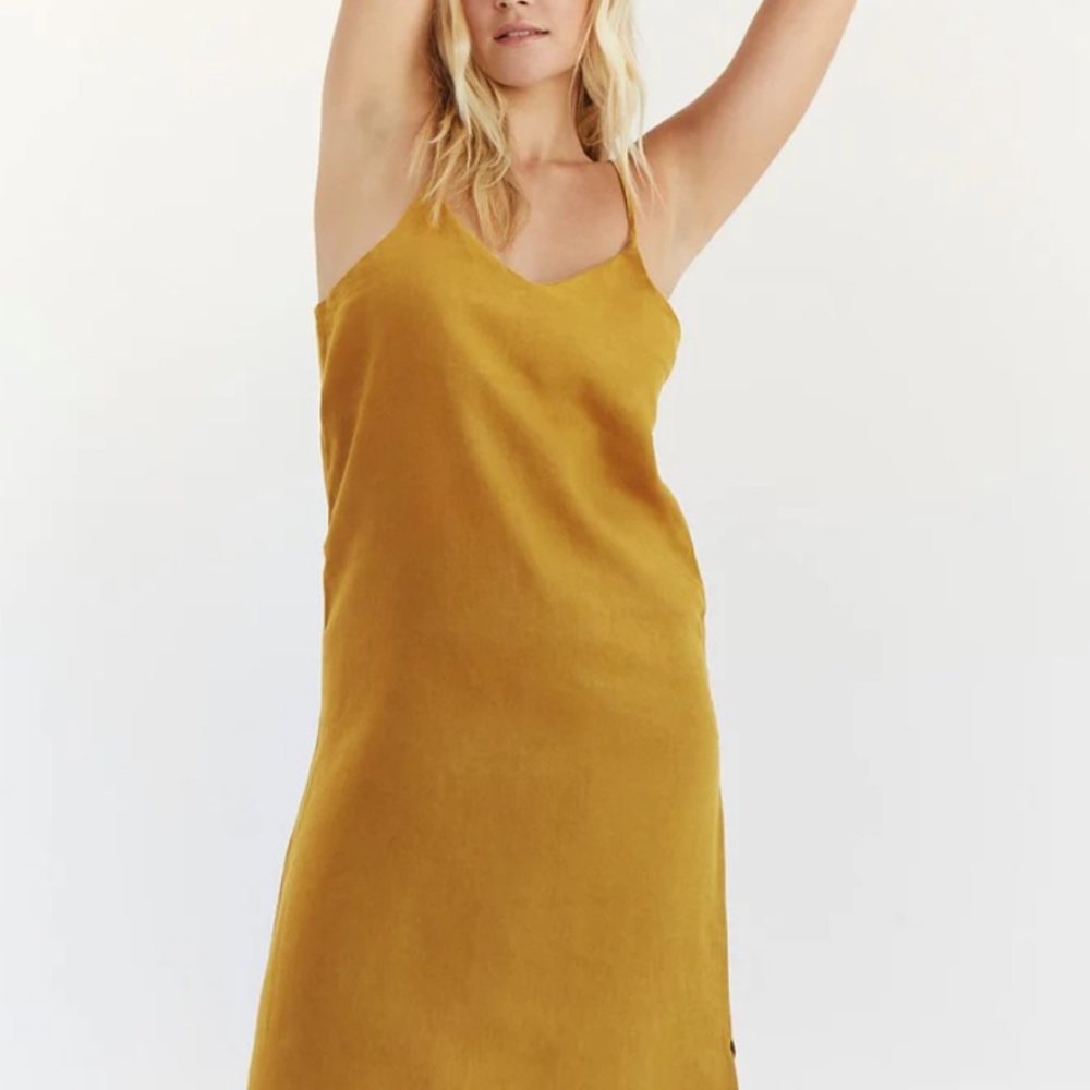 Bed Threads Turmeric Linen Midi Dress - Picture 5 of 9